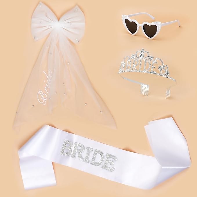4 Pcs Bachelorette Party Decorations, BRIDE Crown, Pearl Bride Sash, Bride - Image 6