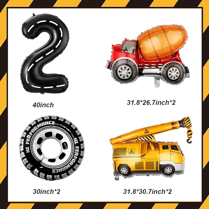2nd Birthday Decorations for Boys Construction Balloons 40inch Number 2 - Image 2