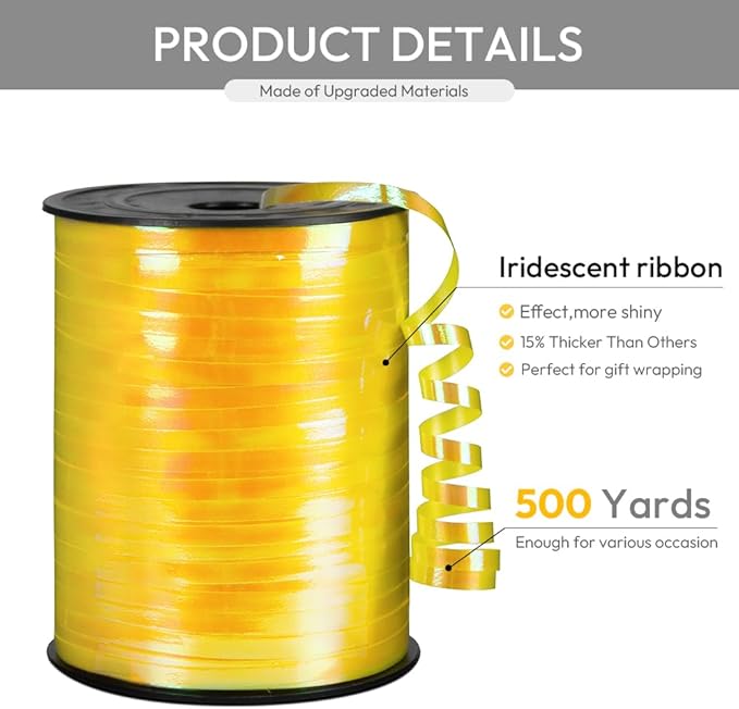 KMER LIFE Yellow Gradient Curling Ribbon, 1/5" Wide x 500 Yards Christmas - Image 2