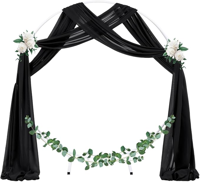 Socomi Wedding Arch Draping Fabric 3 Panels 29" x 18Ft Black Sheer Curtain - Image 2