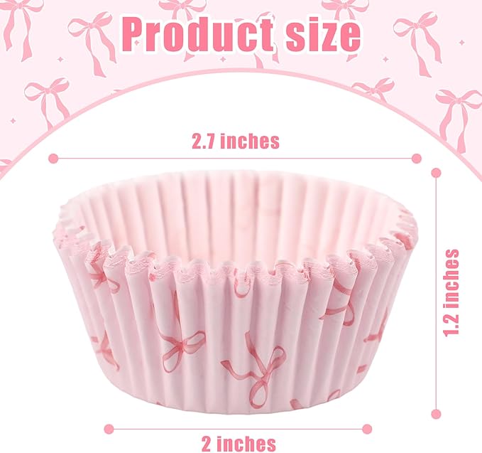 300pcs Pink Bow Cupcake Liners, Bow Cupcake Wrappers Pink Baking Cups - Image 2
