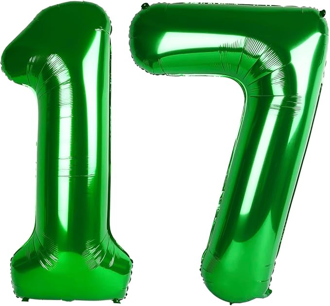 Green Number 17 Birthday Balloon 40 Inch, Digital Balloons by Upgesy