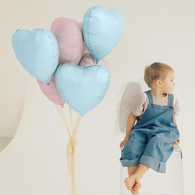 Pink Blue Heart Balloons, 18Inch Pastel Blue Helium Balloon - Image 4