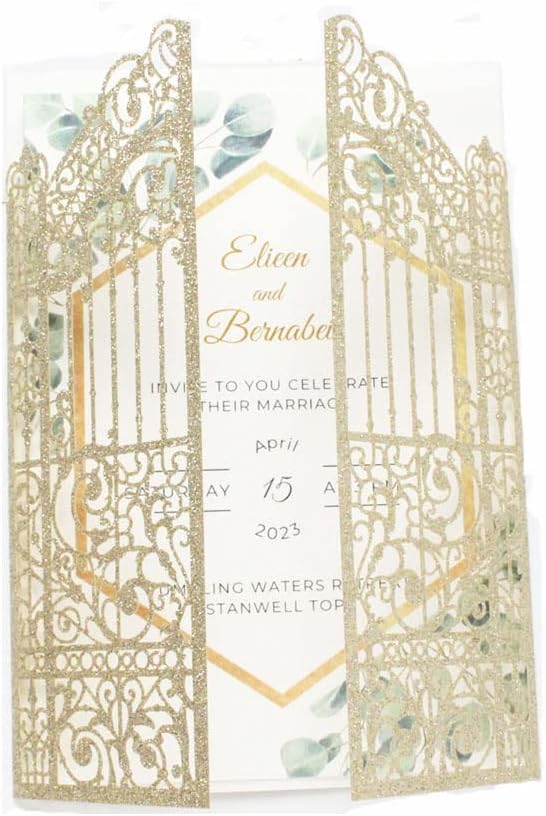 MillaSaw Glittery Gold Gate Laser Cut Invitation Card by MillaSaw