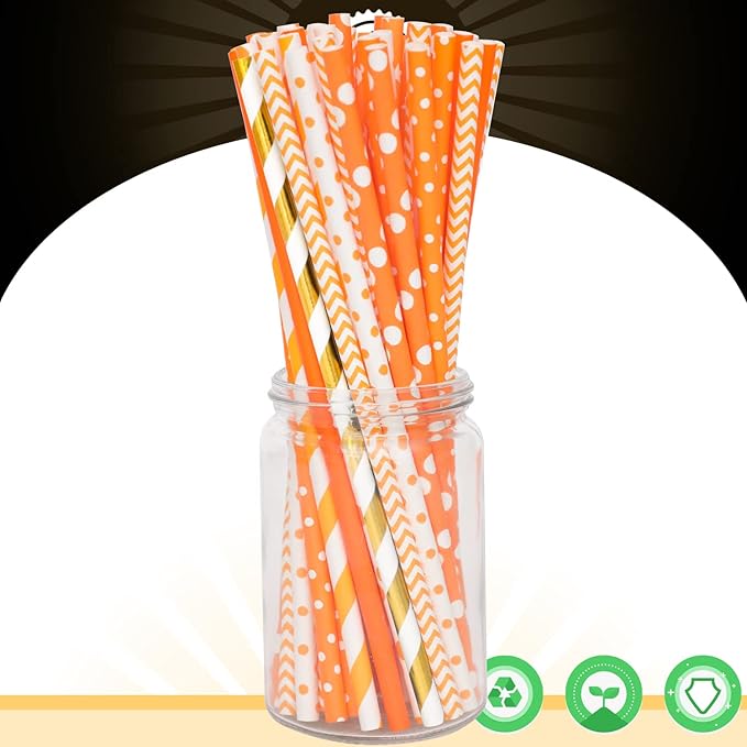 qiqee Gold Orange Disposable Straws - Image 3