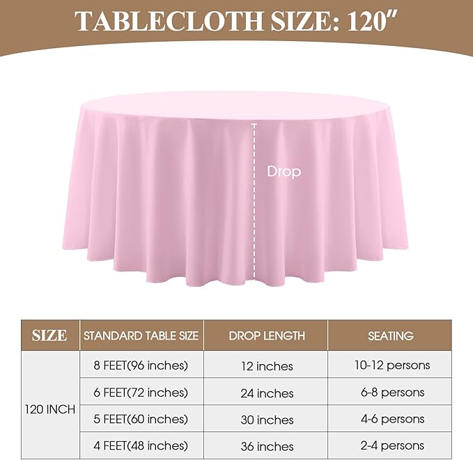 Round Tablecloth 120 Inch 2 Pack Pink Tablecloths Washable Decorative Linen - Image 2