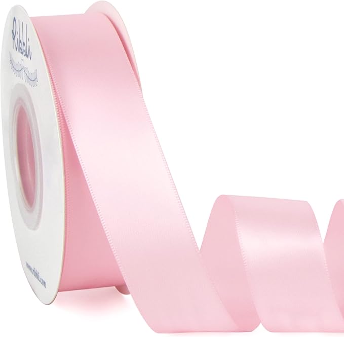 Ribbli Double Faced Light Pink Baby Pink Satin Ribbon, 1” x Continuous 25 Yards by Ribbli