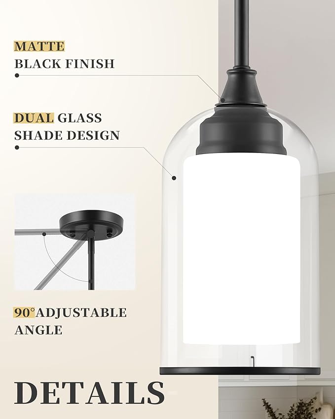 LIROUVET 2 Pack Pendant Lights Kitchen Island, Dual Glass Pendant Lights - Image 2
