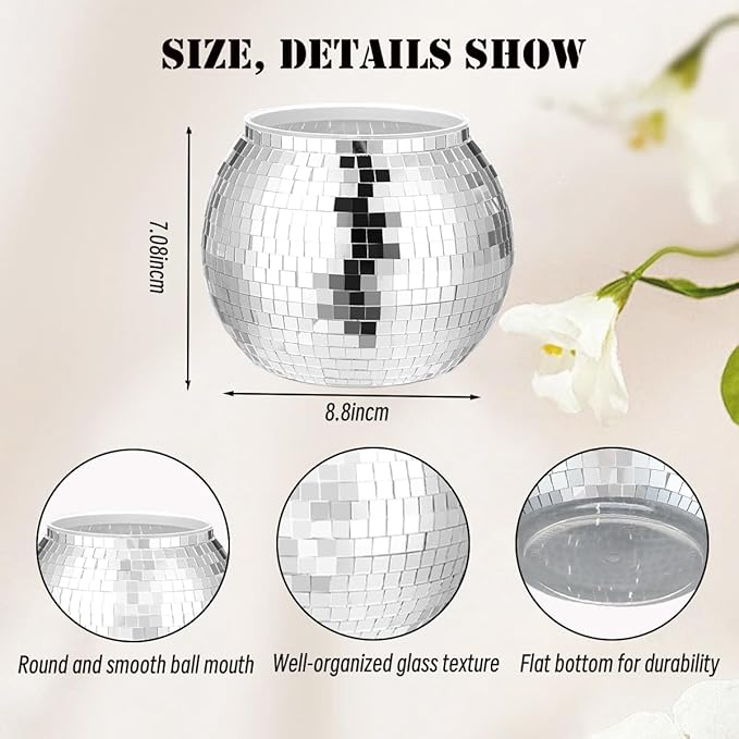 6 Pcs Disco Ball Vase, Plastic Disco Ball Centerpieces Silver Disco Ball - Image 2