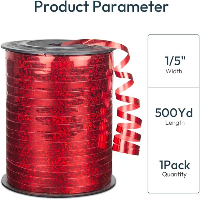 KMER LIFE Premium Red Shiny Curling Shiny Ribbon, 1/5" Wide x 500 Yards - Image 2