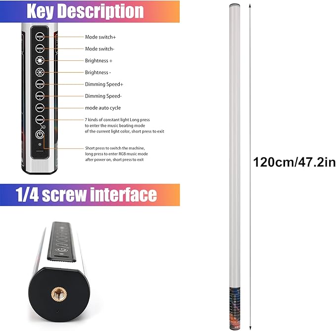 4 Pack 4ft Portable Battery Powered Tube Light 120cm Handheld LED RGB Lights - Image 6