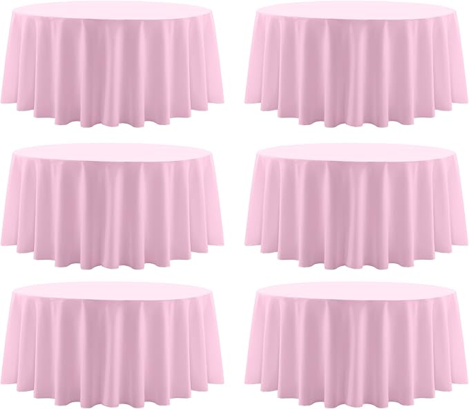 Round Tablecloth 6 Pack 90 Inch Pink Tablecloths Washable Decorative Linen by AOCOZHomeLifeMuseum