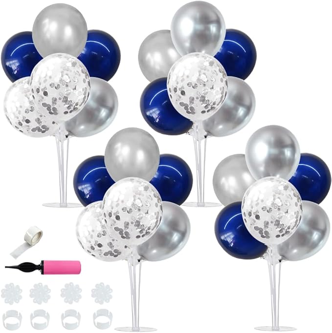 TONIFUL 4 Set Navy Blue Silver Balloon Centerpieces by TONIFUL
