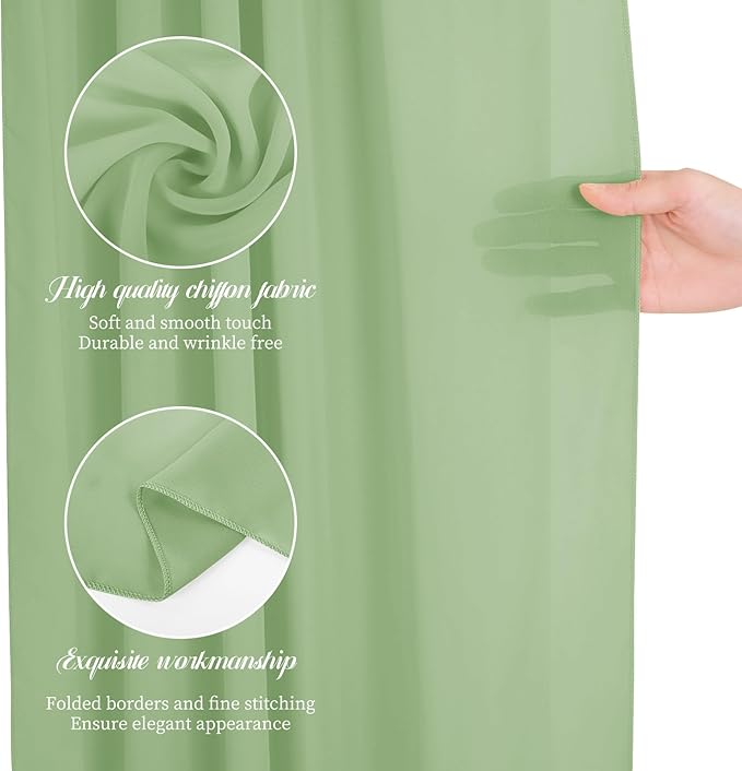 Wedding Arch Drapes, 4 Panels 28" x 20ft Sage Green Sheer Chiffon Curtains - Image 3