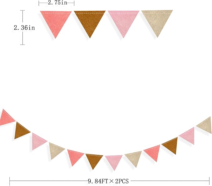 Boho Party Decorations Brown Blush Pink Felt Hanging Triangle Mini Bunting - Image 2
