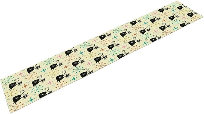Mid Cat Table Runner, Vintage Black Cat and Atomic Stars 1950s 1960s Abstract - Image 2