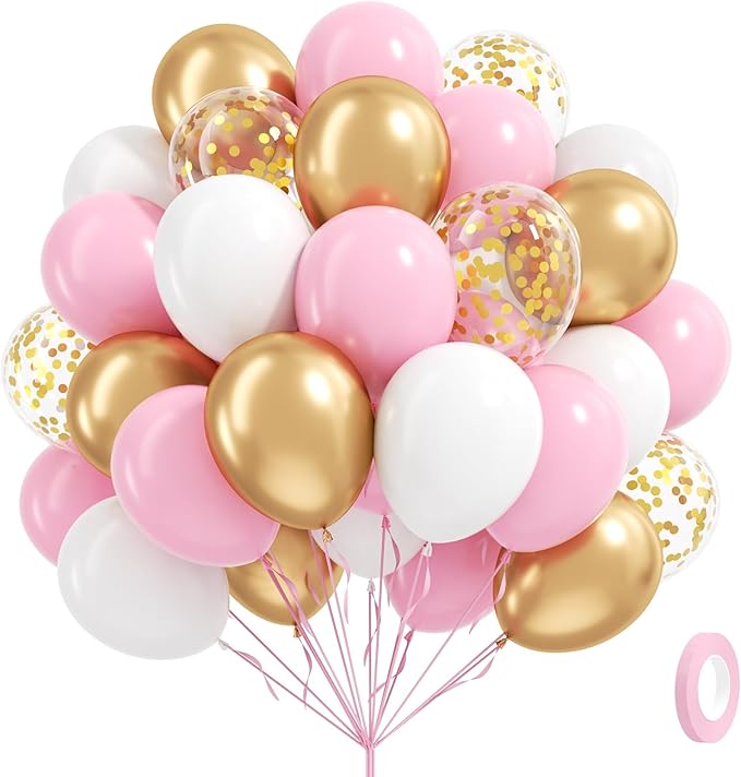 60pcs Pink and Gold Balloons 12inch by Awenztech