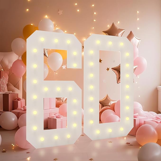LOBOOM 4FT Light Up Numbers, Marquee Numbers 4 Feet Tall Giant Number 60 Mosaic by LOBOOM