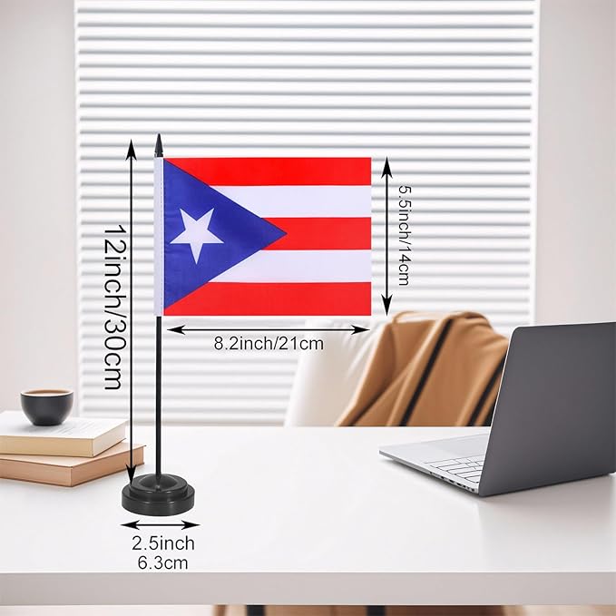 Puerto Rico Desk Flag 12" Solid Pole Deluxe Set Puerto Rican Flags Banner Mini - Image 2