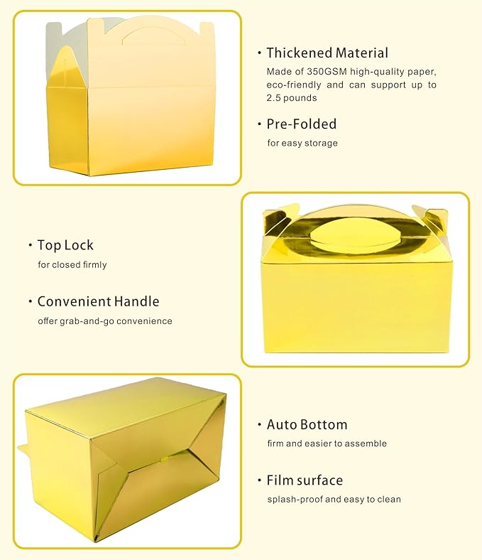 TIMESEEK 30-Pack Metallic Gold Gable Treat Boxes - Image 3