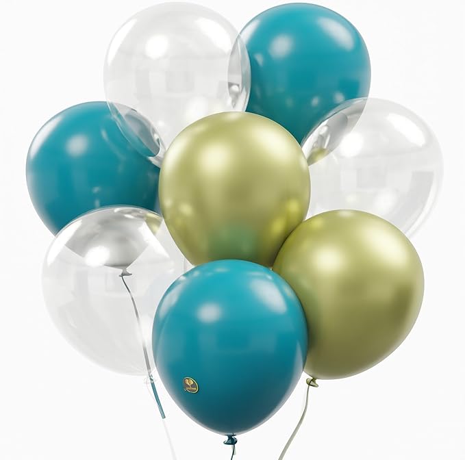 AFTERLOON® Biodegradable Balloons 50 pcs Clear/Gold/Aqua 10 Inch Pearl Color by AFTERLOON%C2%AE