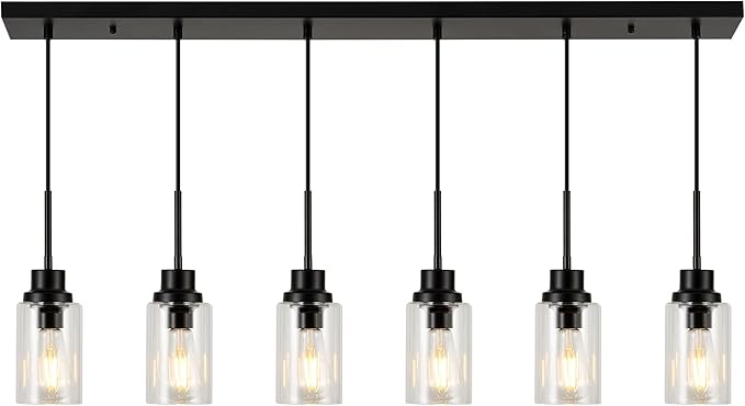 6 Lights Island Lights for Kitchen Modern Industrial Black Linear Chandeliers by LIGOTFIRE