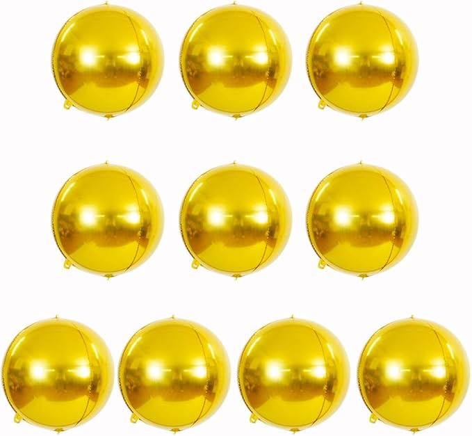 10 pcs Gold 4D balloon, 10 inch Foil Mylar Sphere Balloon by Beishida