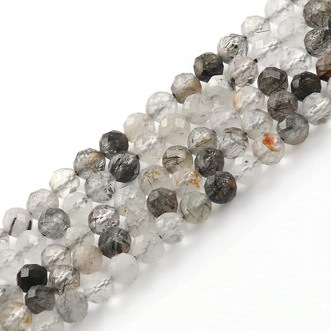 Song Xi 90pcs 4mm Natural Black Rutilated Quartz Gemstone Beads Faceted Round - Image 5