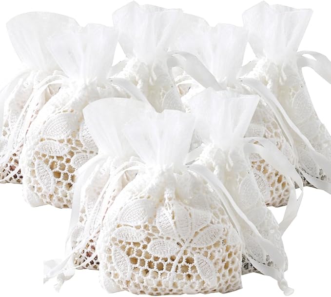 Ewanda store 8Pcs Lace Organza Drawstring Bags White Leaf Cotton Drawstring Bag by Ewandastore