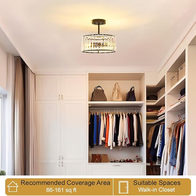 Modern Crystal Ceiling Light, Matte Black Semi Flush Mount Ceiling Lighting - Image 3