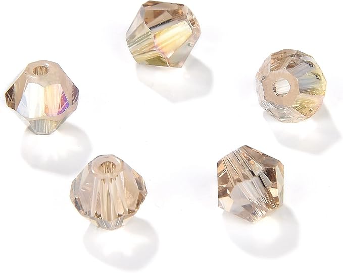 6mm Bicone 450Pcs Silver Champagne AB Crystal Glass Beads Faceted Bicone Shape by MEIUIJQ