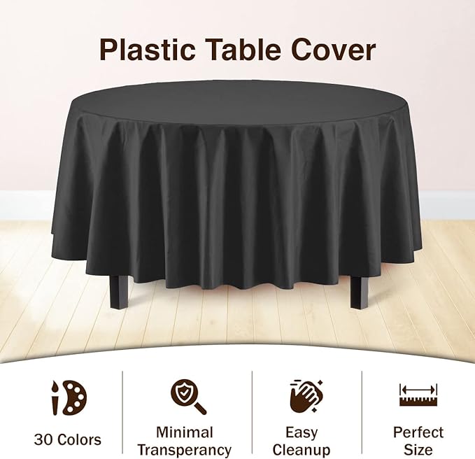 Exquisite Party Solids 12-Pack Premium Plastic Tablecloth 84in. Round Table - Image 2