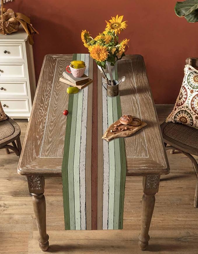 Sage Green Wooden Cotton Linen Table Runner - Image 4