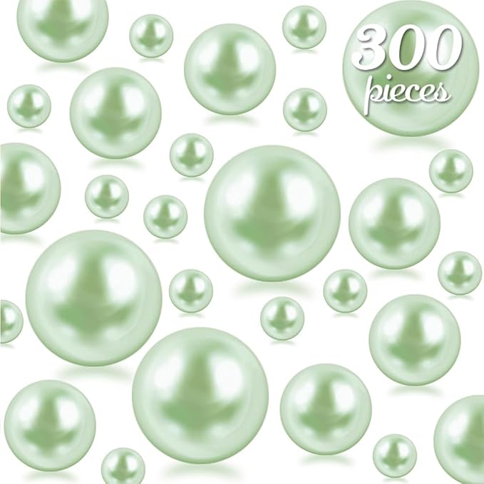 300Pcs Light Green Polished No Hole Faux Pearl Beads by Cusmation