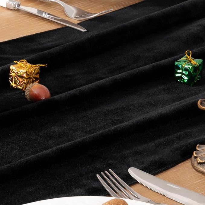 MLMC 2 Pack Black Velvet Table Runner 10ft Glossy Luxury Velvet Fall Table - Image 4