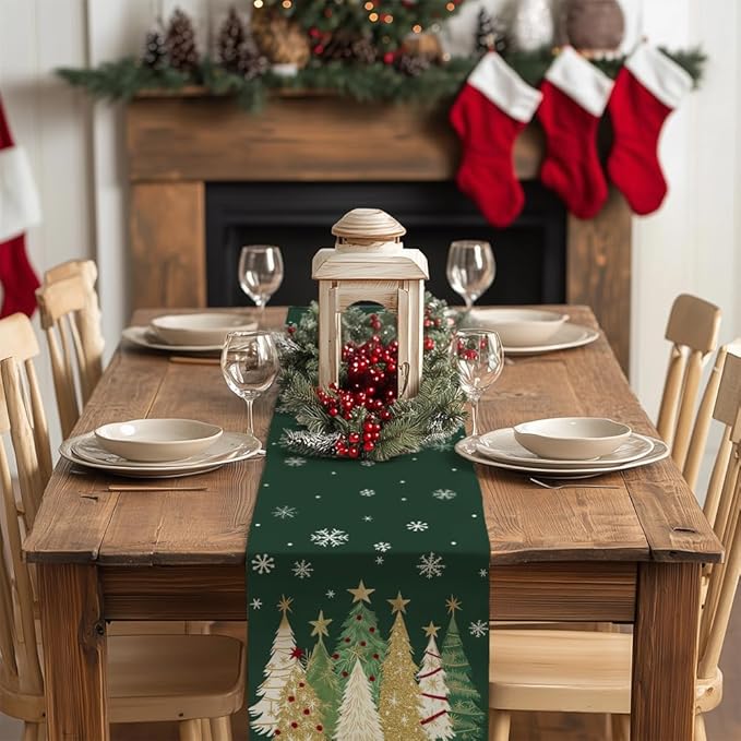 GEEORY Christmas Table Runner 13x60 Inch, Xmas Trees Snowflakes Holiday - Image 3