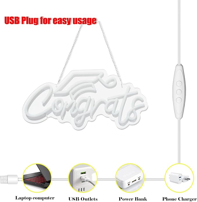 Congrats Grad Neon Sign for Backdrop wall decor，Dimmable USB Powered Light Up - Image 4