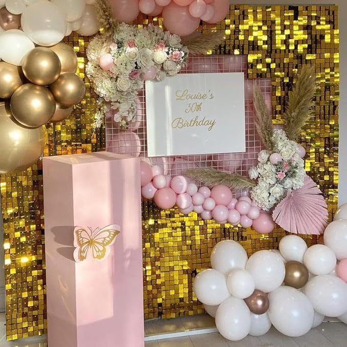 Qcity Gold Shimmer Wall Backdrop 36PCS, Square Sequin Glitter Backdrop Panel - Image 8