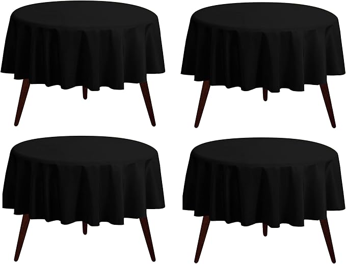 Pomp Black 70" Inch Round Premium Polyester Tablecloth | Wrinkle + Stain by POMP