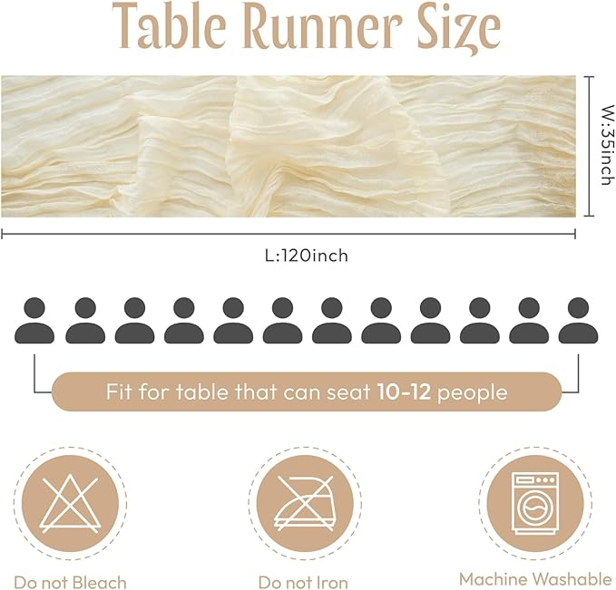 Sioloc 1 Pack Beige Cheesecloth Table Runner Fall Autumn Decor - Image 3