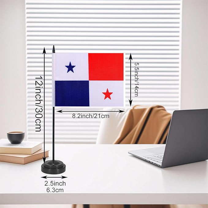 Panama Desk Flag 12" Solid Pole Deluxe Set Panamanian Flags Banner Mini Small - Image 2