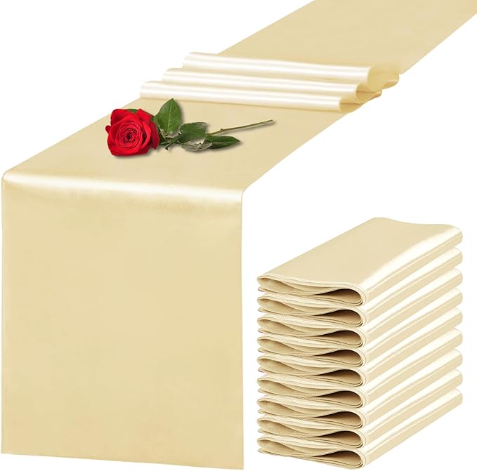 10 Pack Satin Table Runner 12 x 108 Inch Long Champagne Silk Table Runner by Unknown