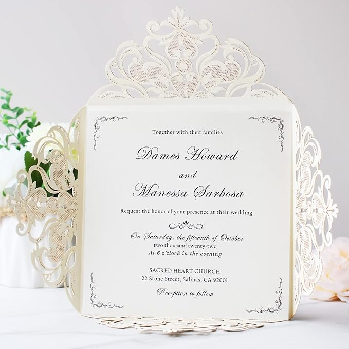 Hosmsua 50PCS Personalized Gold Laser Cut Wedding invitation Cards - Image 5