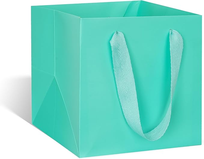 ADIDO EVA Teal Blue Square Gift Bags Mini Small Size Turquoise Square Bottom by ADIDOEVA