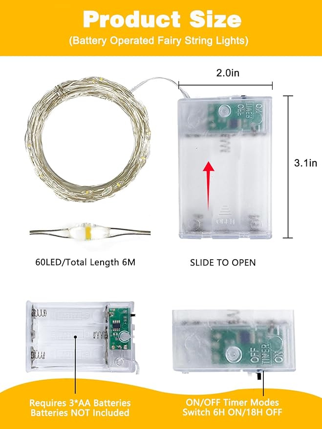 2 Pack 20FT 60LED Battery Operated Fairy Lights - Image 7