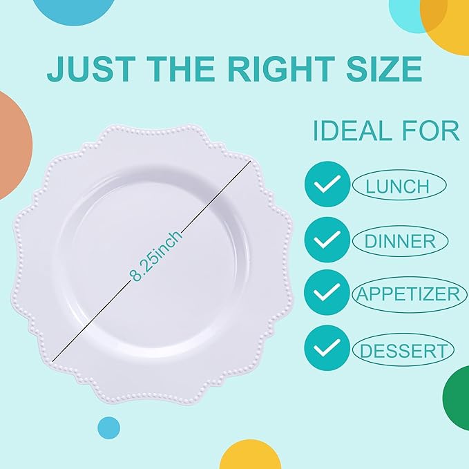 COLOSUS 100pcs 7.5 Inch White Plastic Dessert Plates, Heavy Duty Disposable - Image 4