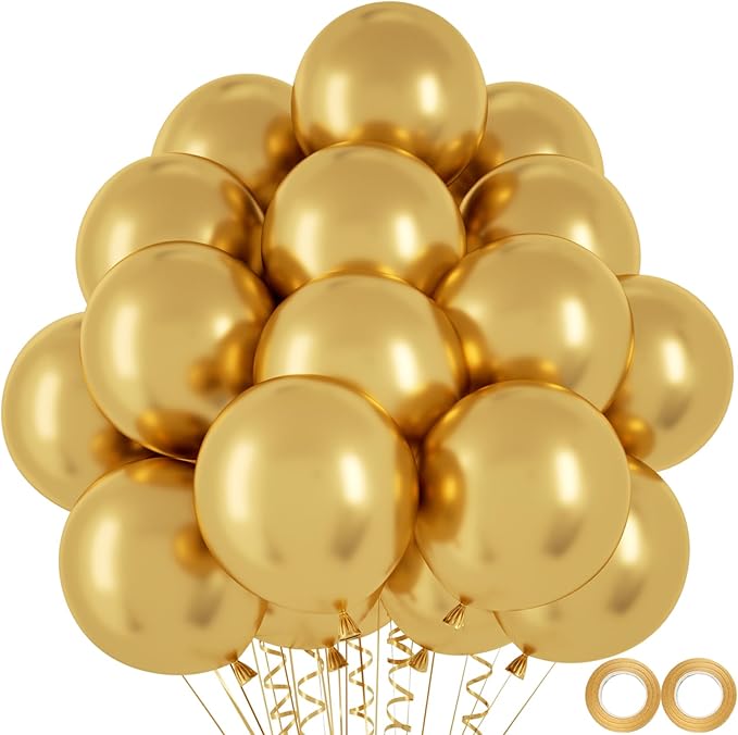 100pcs Metallic Gold Balloons, 12 inch Chrome Gold Latex Party Balloons Helium by OWPFJG