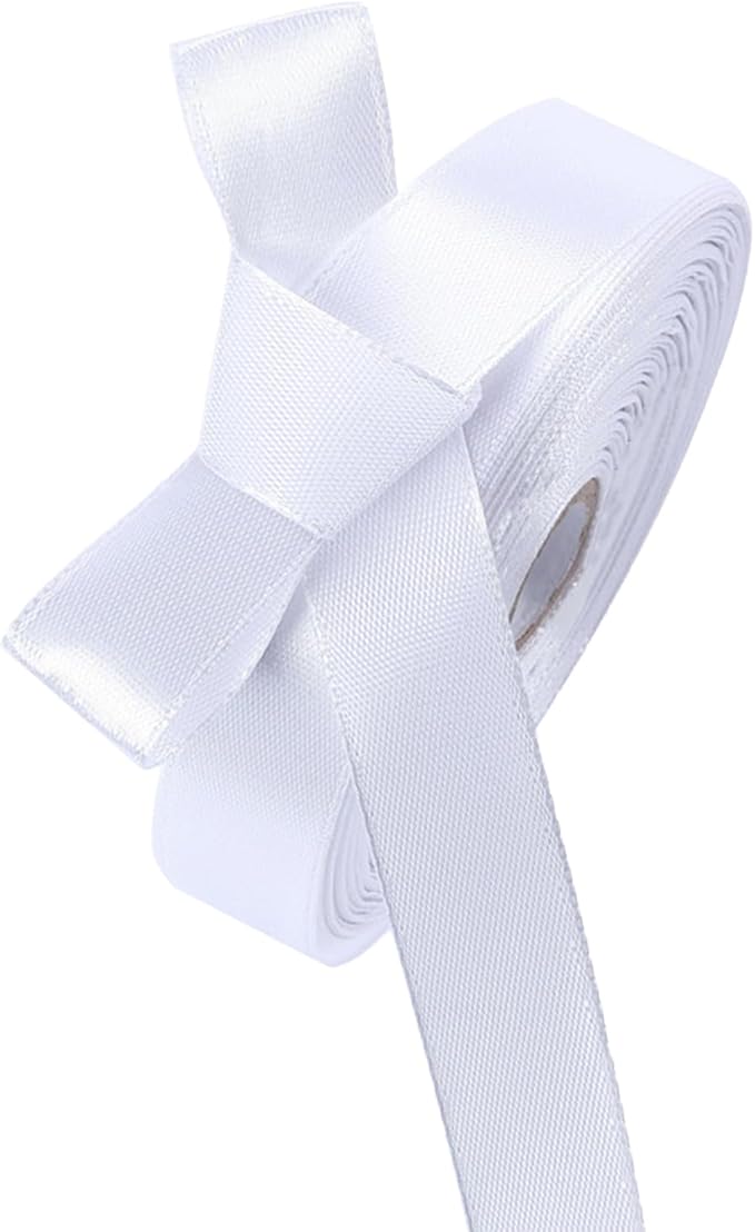 5/8 Inch White Satin Ribbon 50 Yards Solid Fabric Ribbons by Celadora