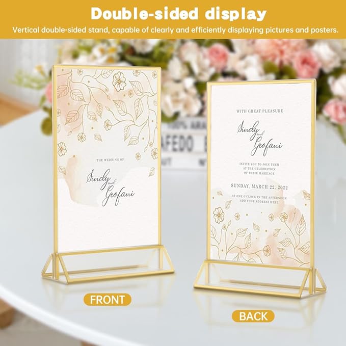 12 Pack Gold Acrylic Sign Holder 4 x 6 inch, Double Sided Gold Picture Frame - Image 3