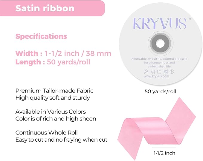 Rose Pink Satin Ribbon 1-1/2 inch X Continuous 50 Yards, Single Face Polyester - Image 3